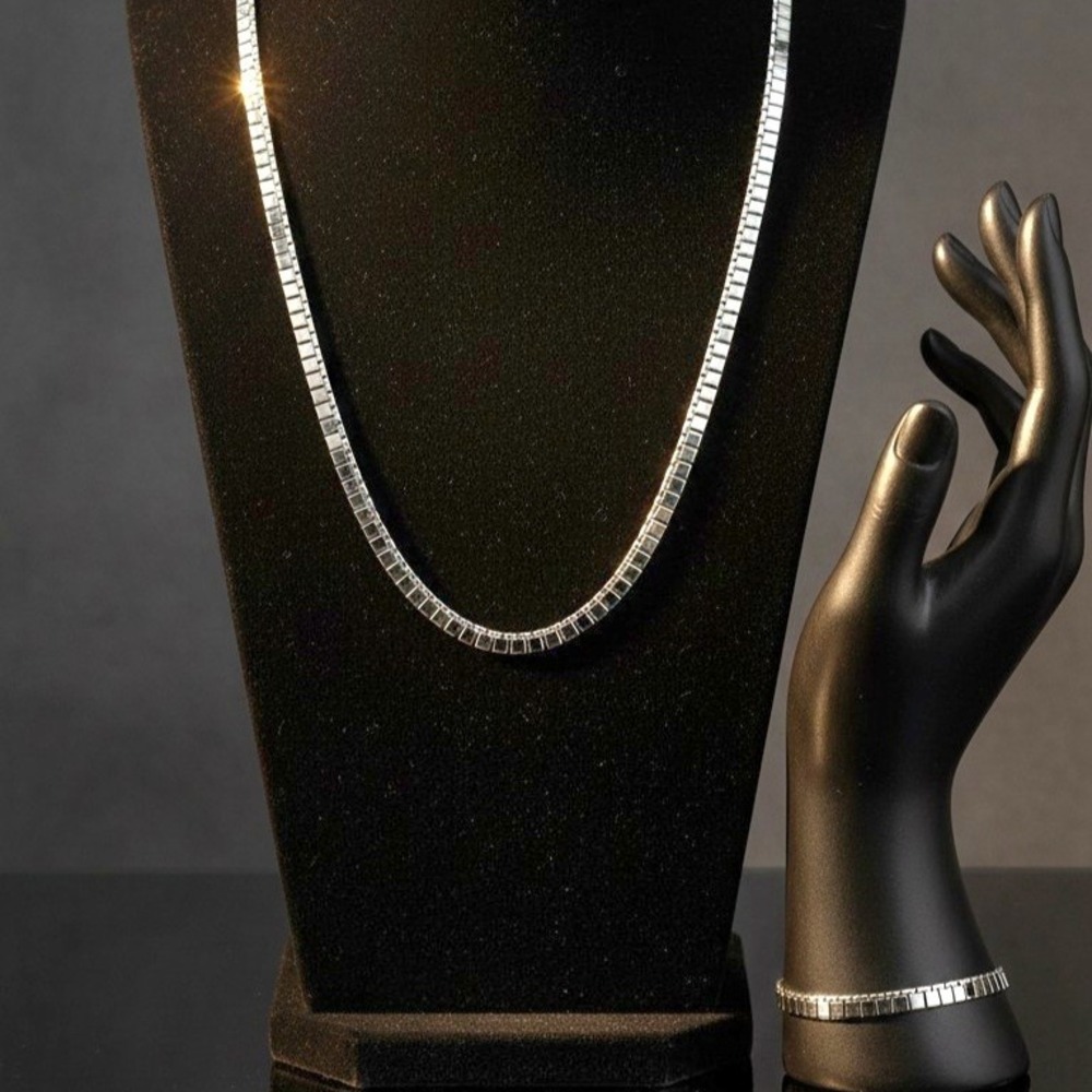 Vintage Monet Silver Tone Mirror Link Necklace Bracelet Set Signed